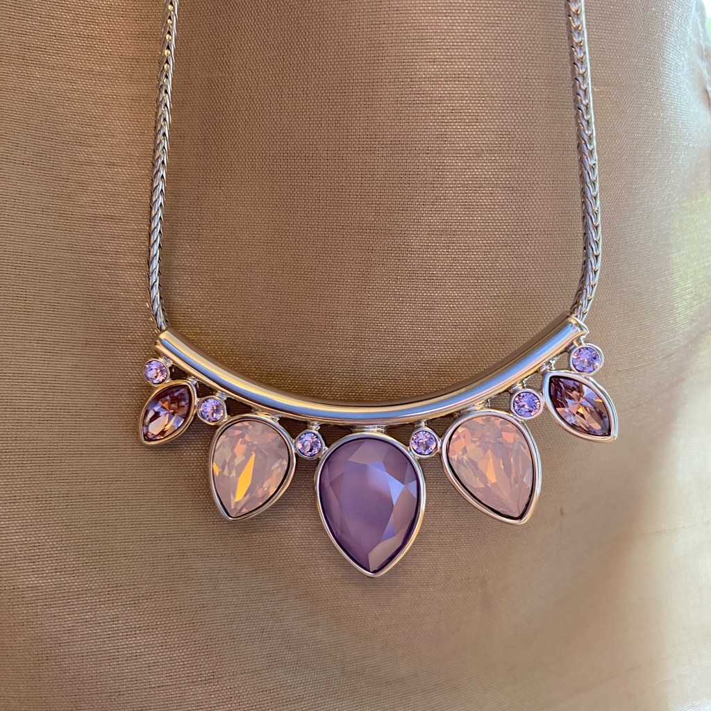 Nib Touchstone Crystal Necklace Pink And Purple Stones 20$